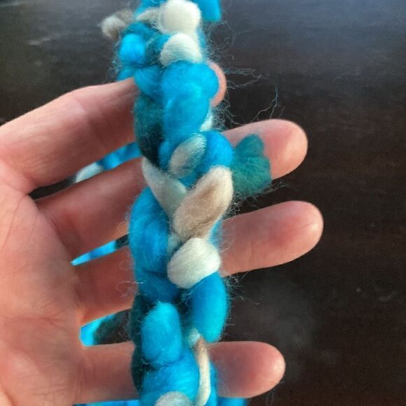 HAND CRAFTED New luxury Malabrigio Rasta wool yarn headband aqua cream brown - Picture 6 of 6